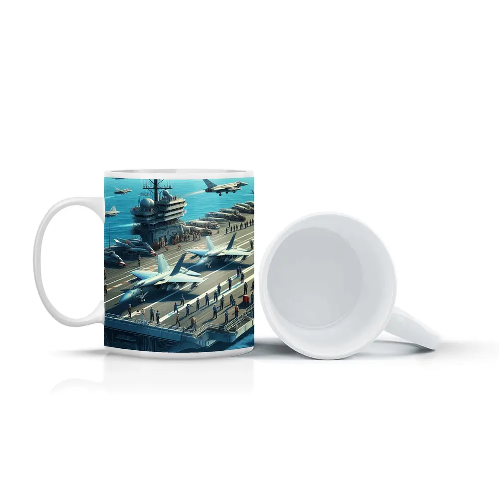 Navy Aircraft Carrier Jets Ocean Military Scene – Mugs