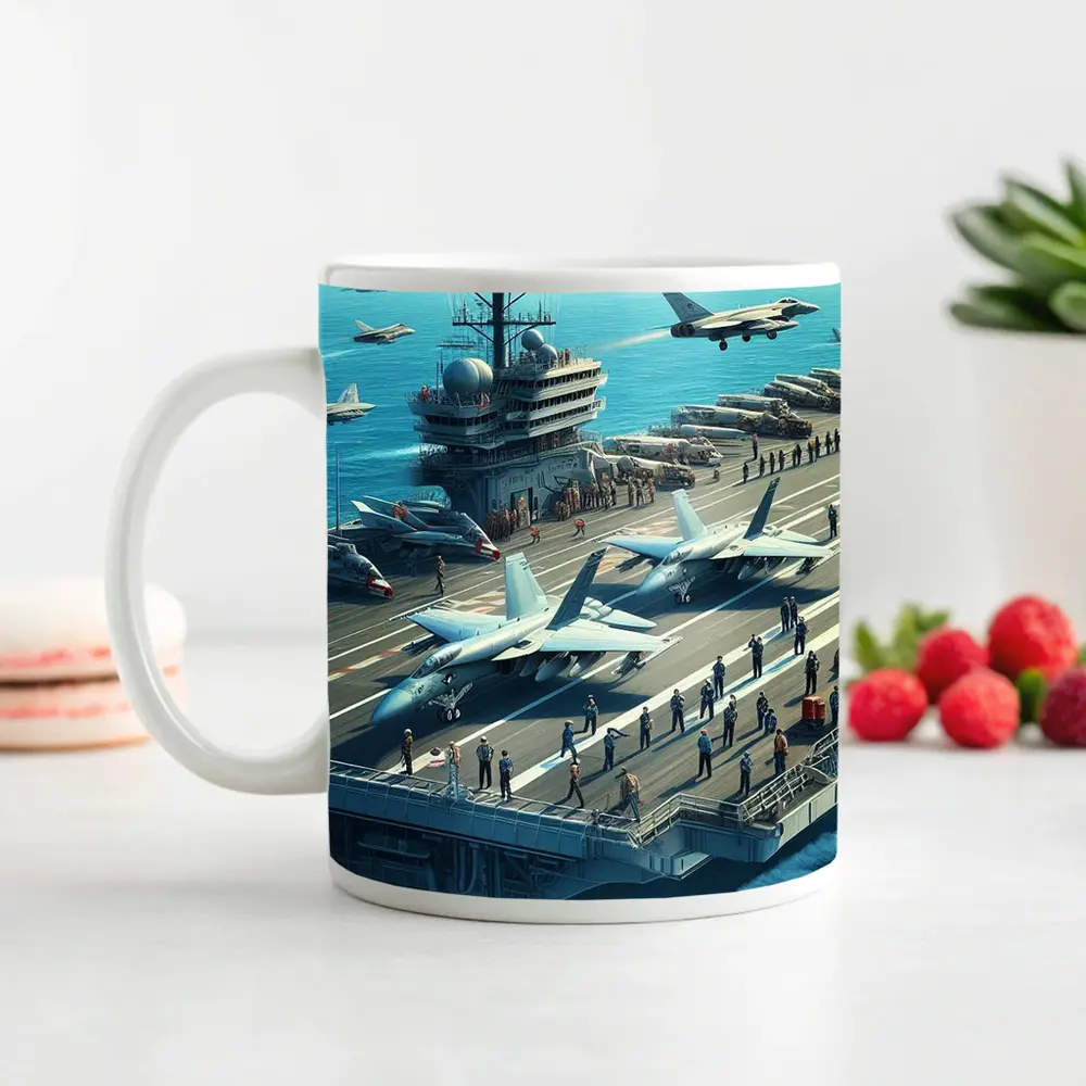 Navy Aircraft Carrier Jets Ocean Military Scene – Mugs