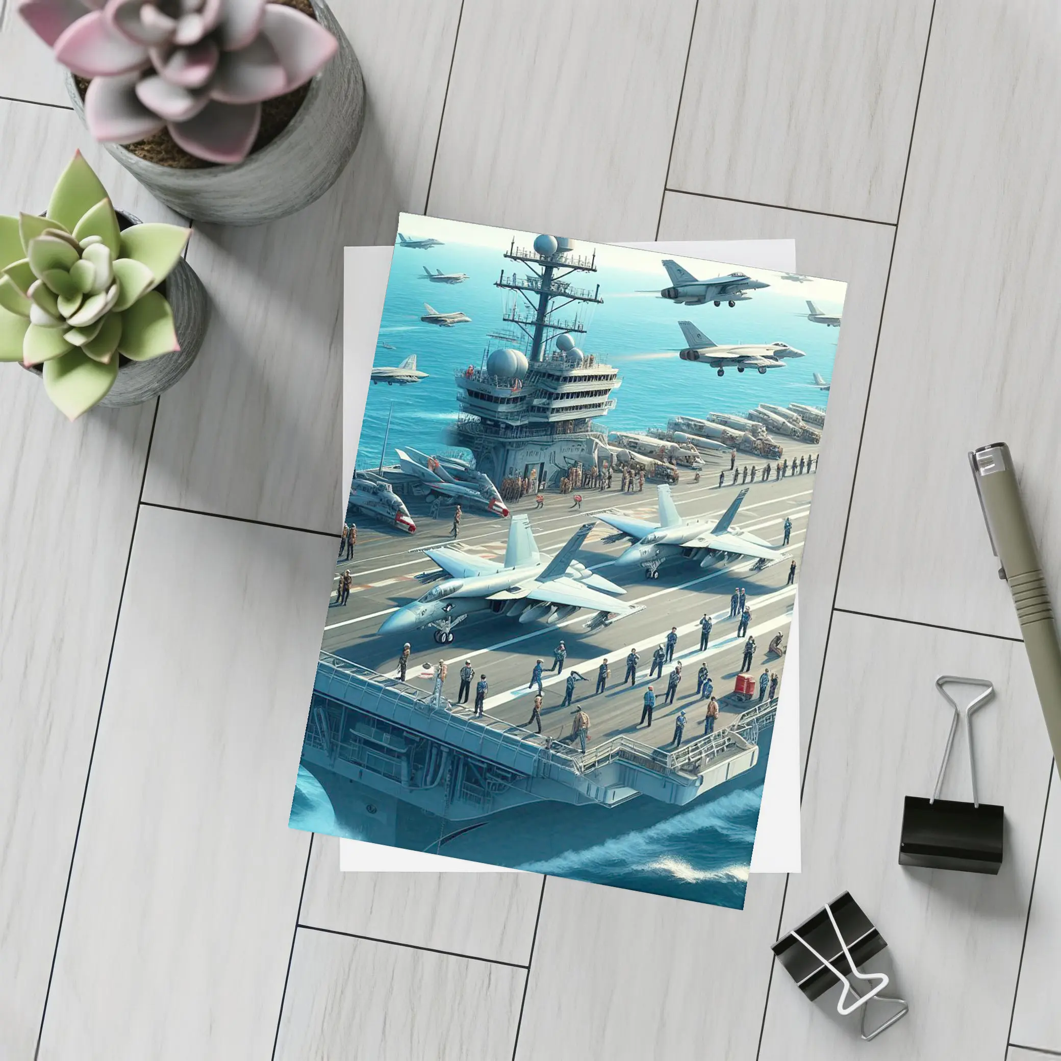 Navy Aircraft Carrier Jets Ocean Military Scene – Postcards