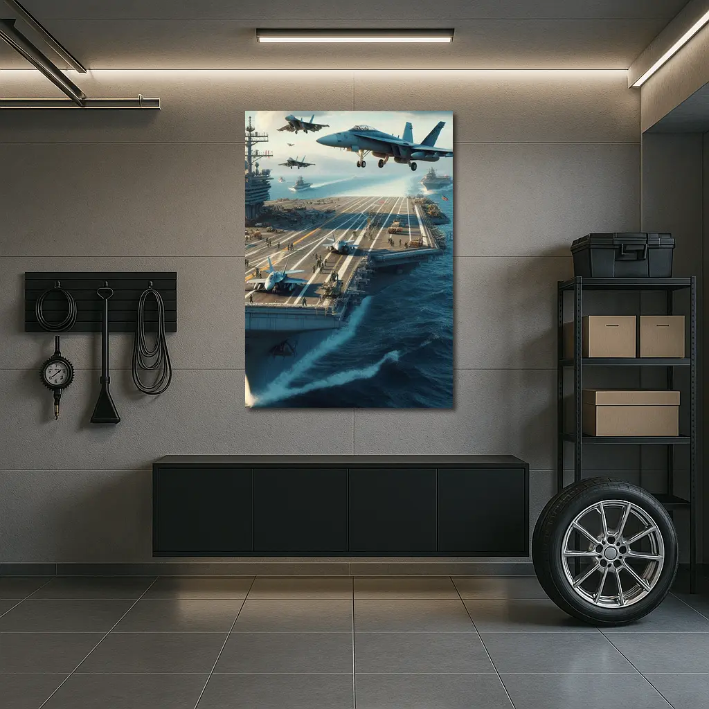Navy Aircraft Carrier Jets Ocean Military Scene – Wall Art