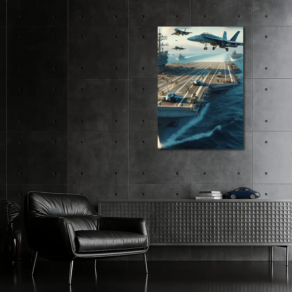 Navy Aircraft Carrier Jets Ocean Military Scene – Wall Art