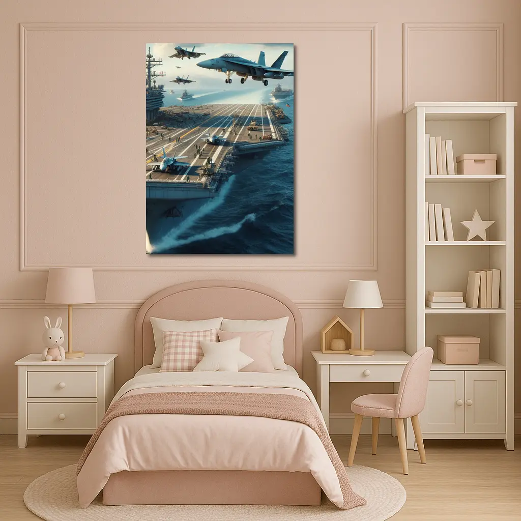 Navy Aircraft Carrier Jets Ocean Military Scene – Wall Art