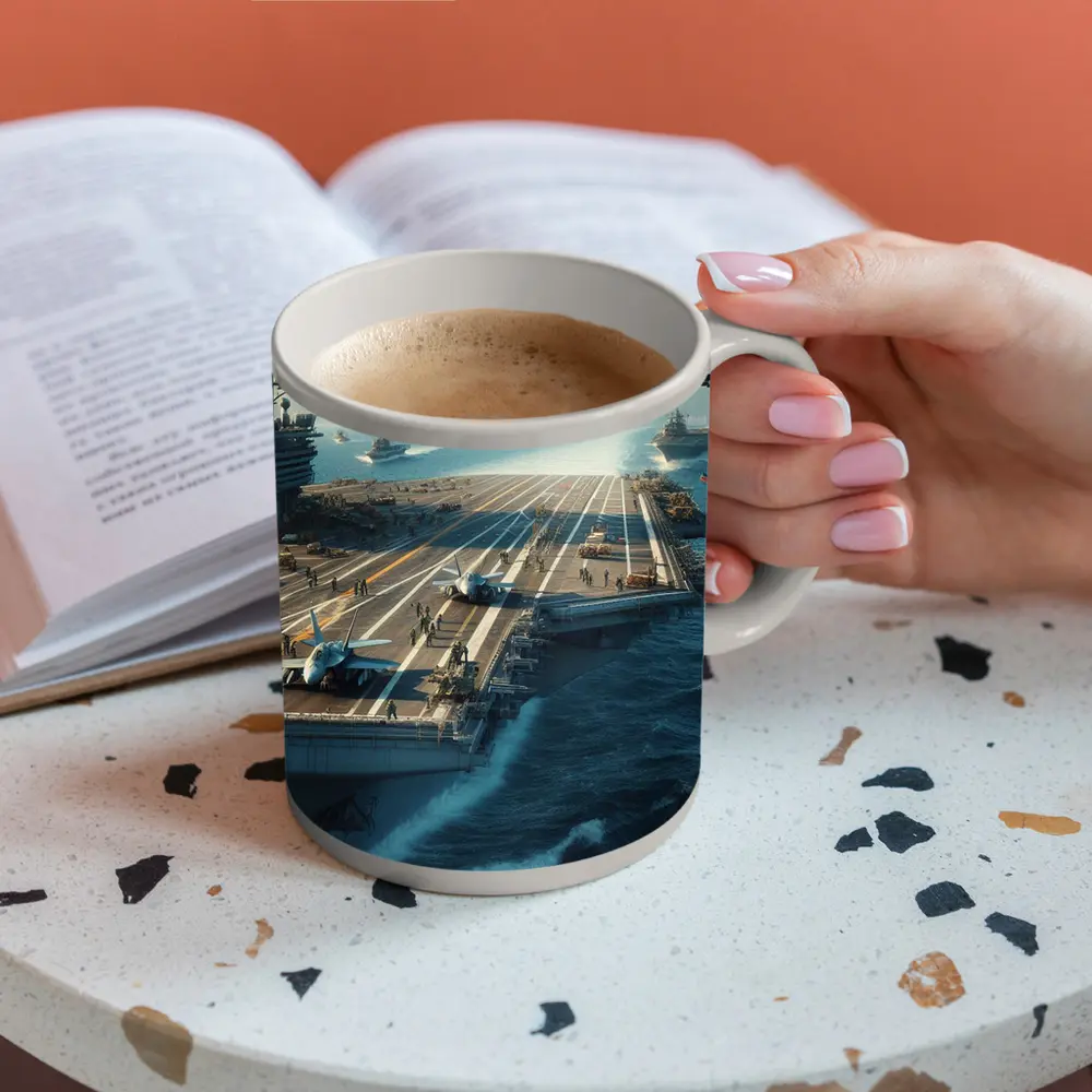 Navy Aircraft Carrier Jets Ocean Military Scene – Mugs