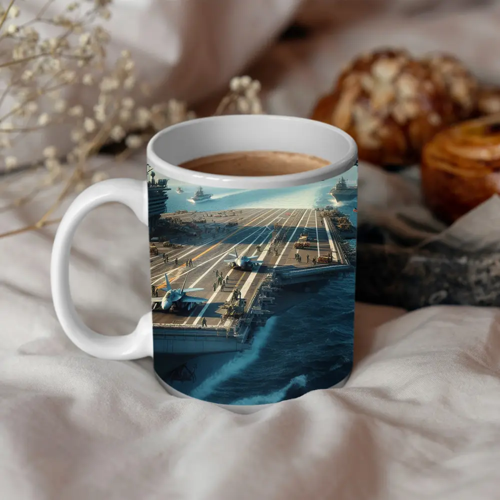 Navy Aircraft Carrier Jets Ocean Military Scene – Mugs