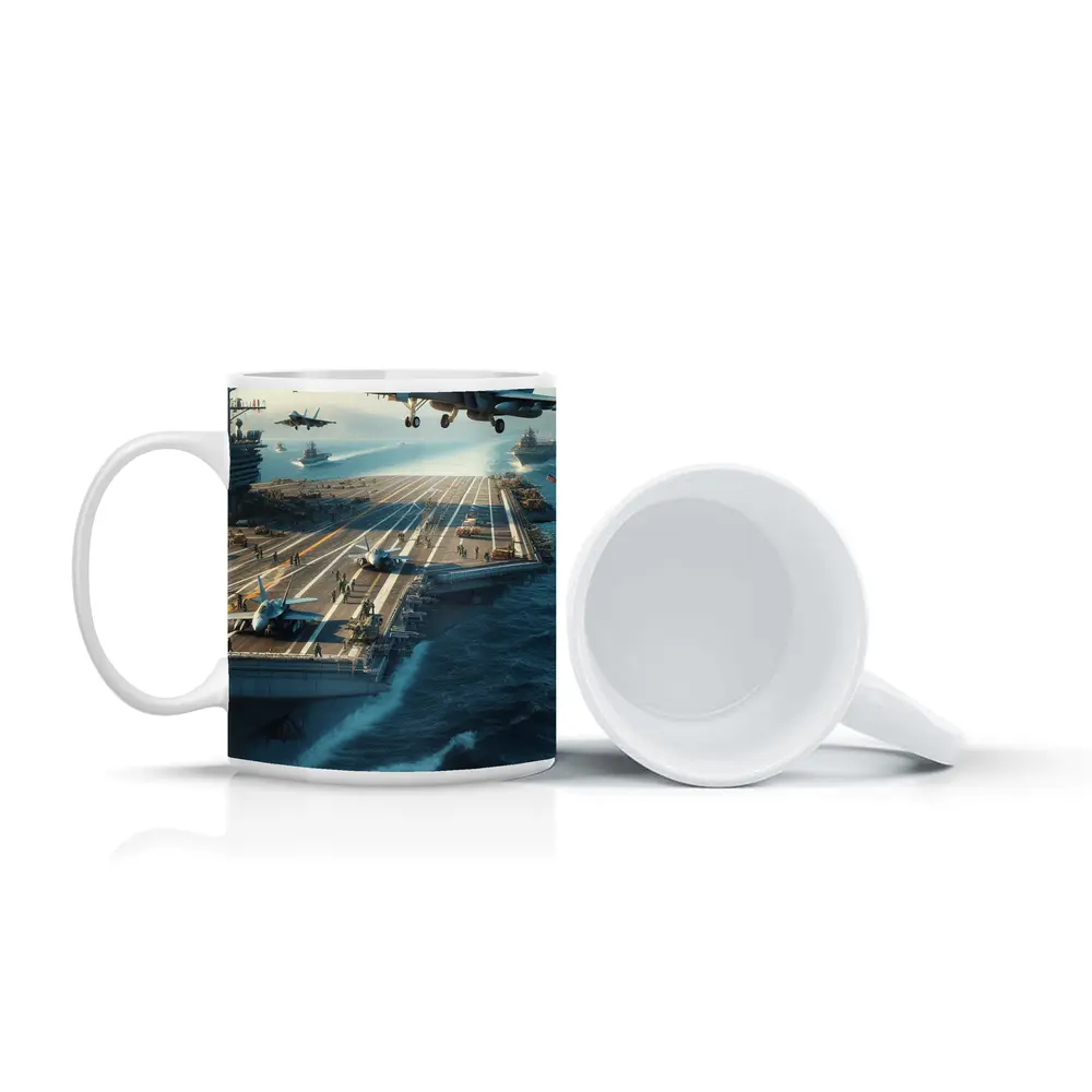 Navy Aircraft Carrier Jets Ocean Military Scene – Mugs