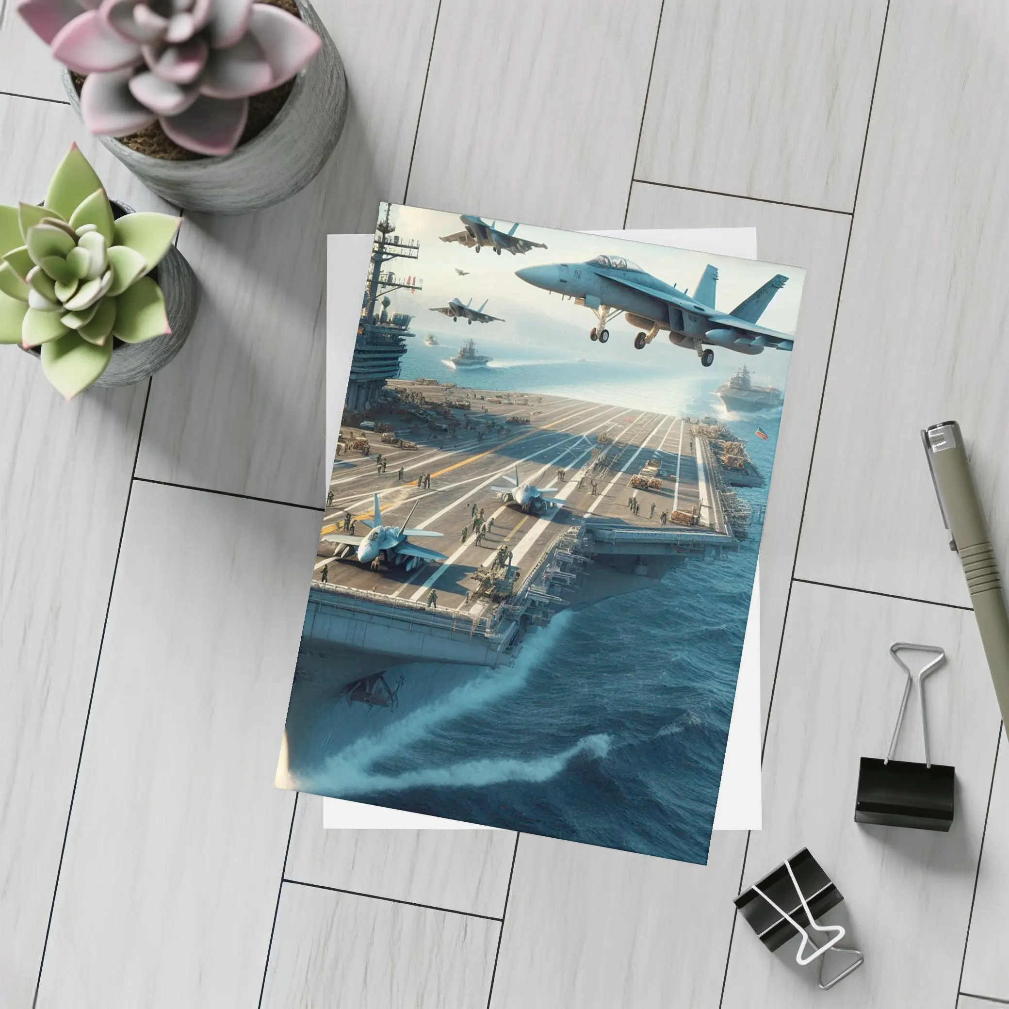 Navy Aircraft Carrier Jets Ocean Military Scene – Postcards