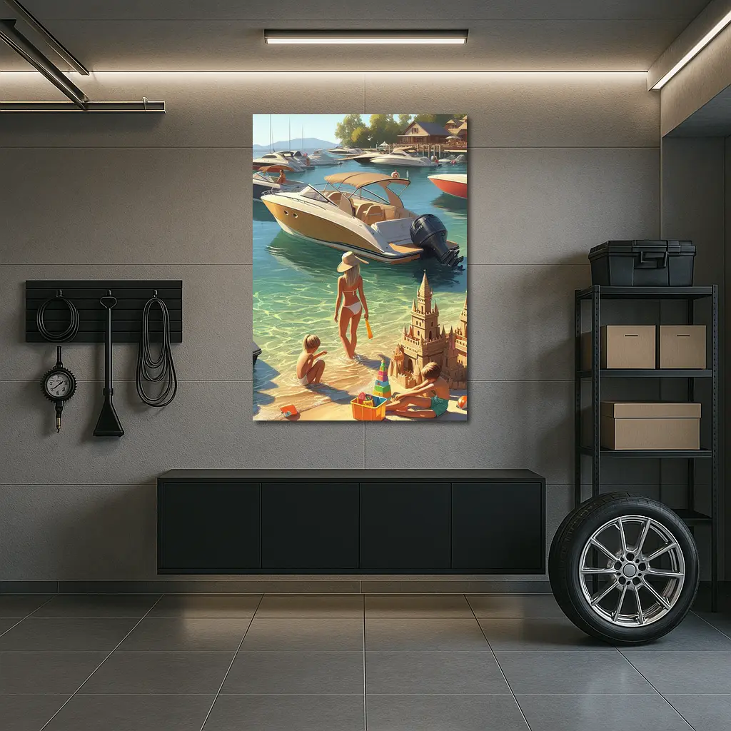 Summer Beach Day Speedboats Marina Scene – Wall Art
