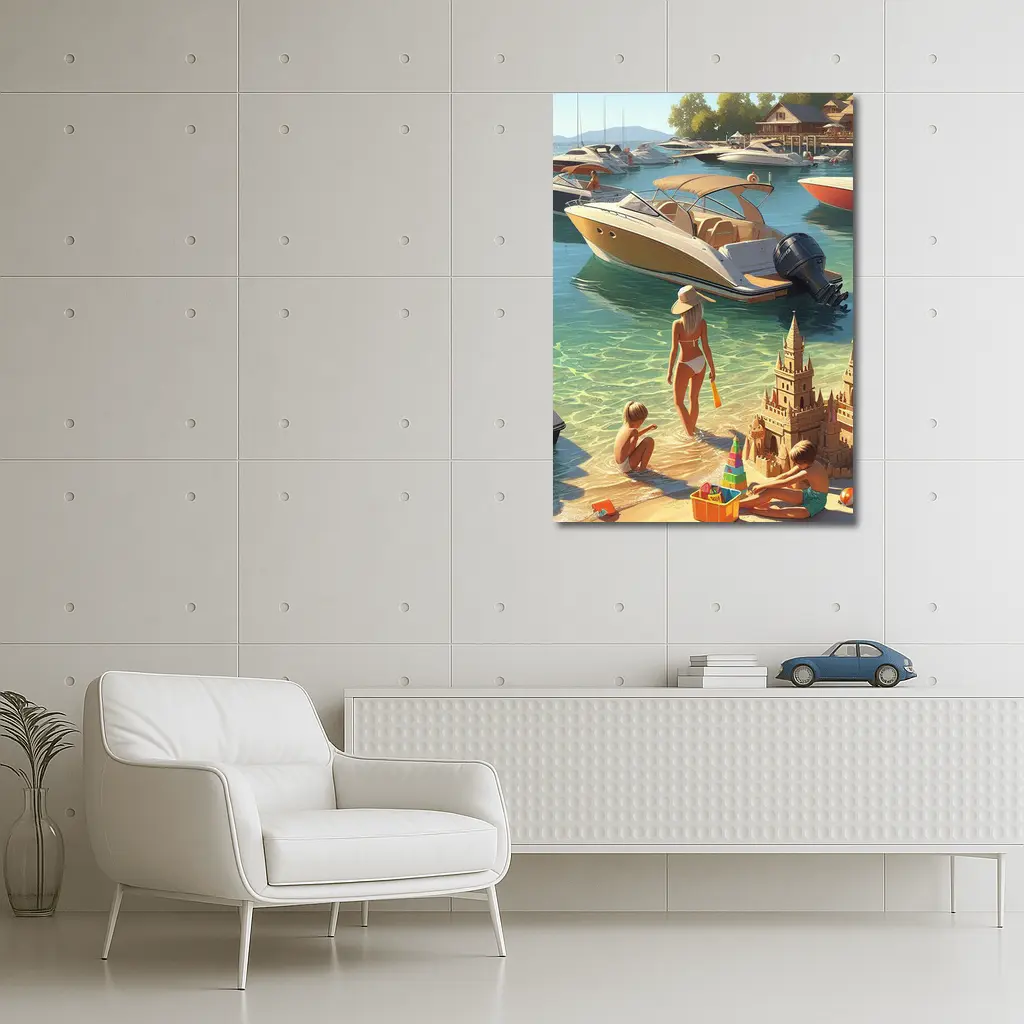 Summer Beach Day Speedboats Marina Scene – Wall Art