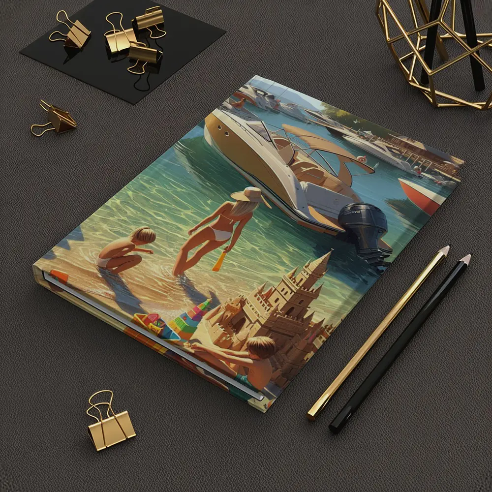 Summer Beach Day Speedboats Marina Scene – Notebooks