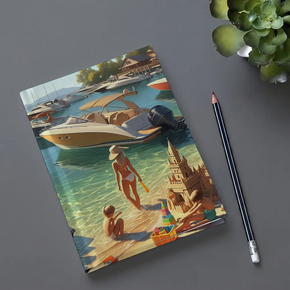 Summer Beach Day Speedboats Marina Scene – Notebooks