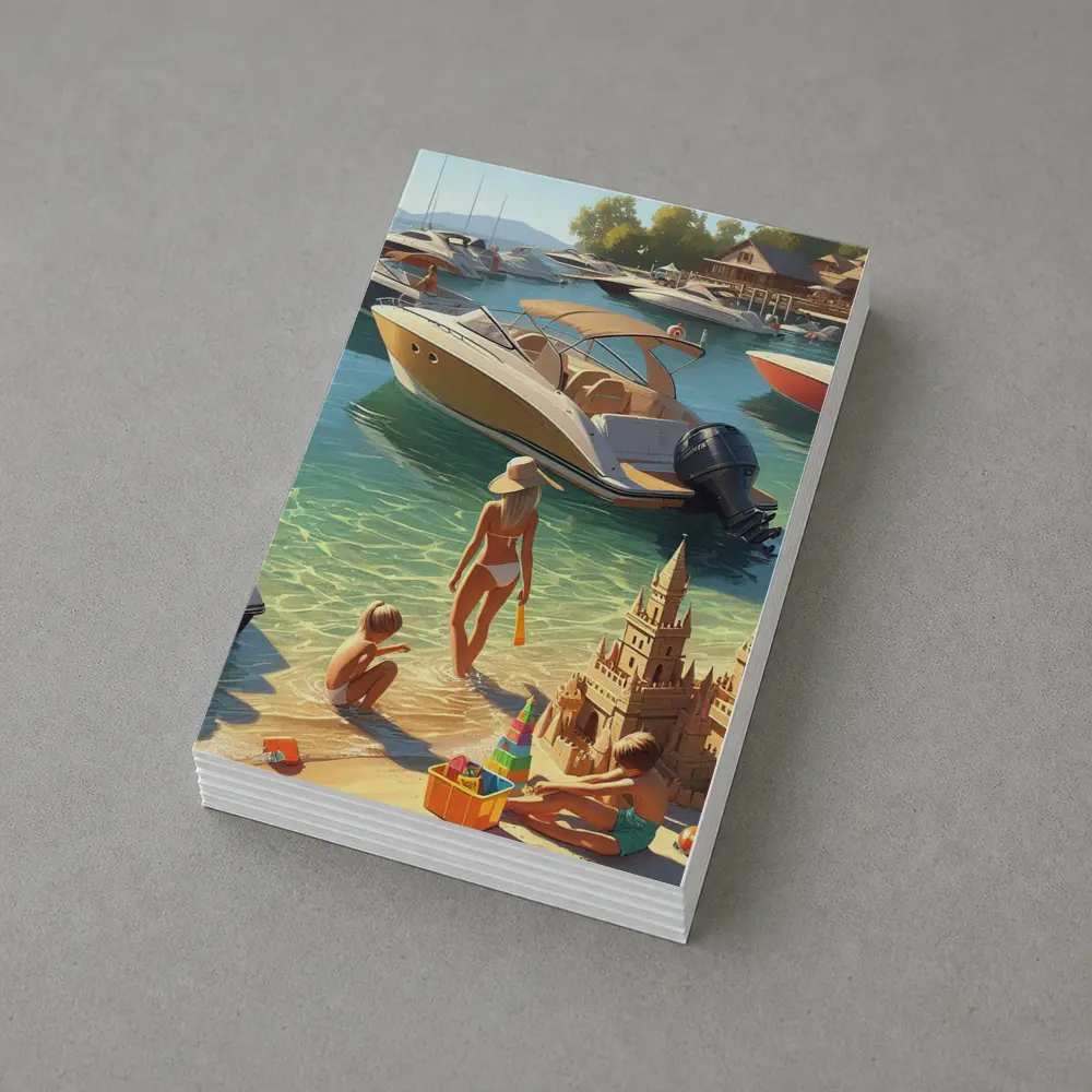 Summer Beach Day Speedboats Marina Scene – Postcards
