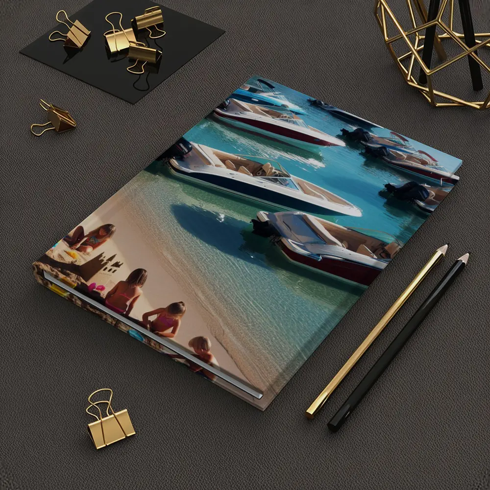 Speedboats Anchored Sandy Beach Turquoise Water – Notebooks