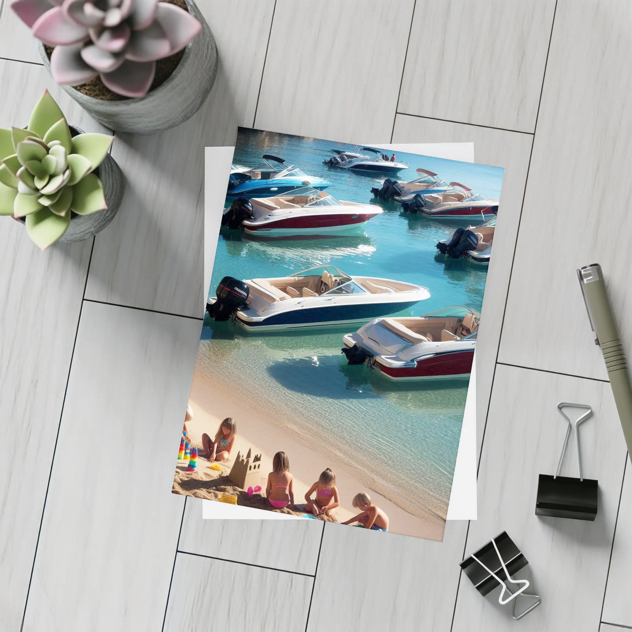 Speedboats Anchored Sandy Beach Turquoise Water – Postcards
