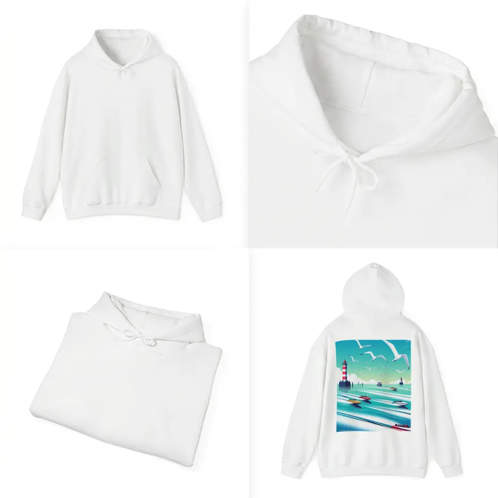 Speedboats Racing Past Lighthouse Seagulls Sky – Hoodies