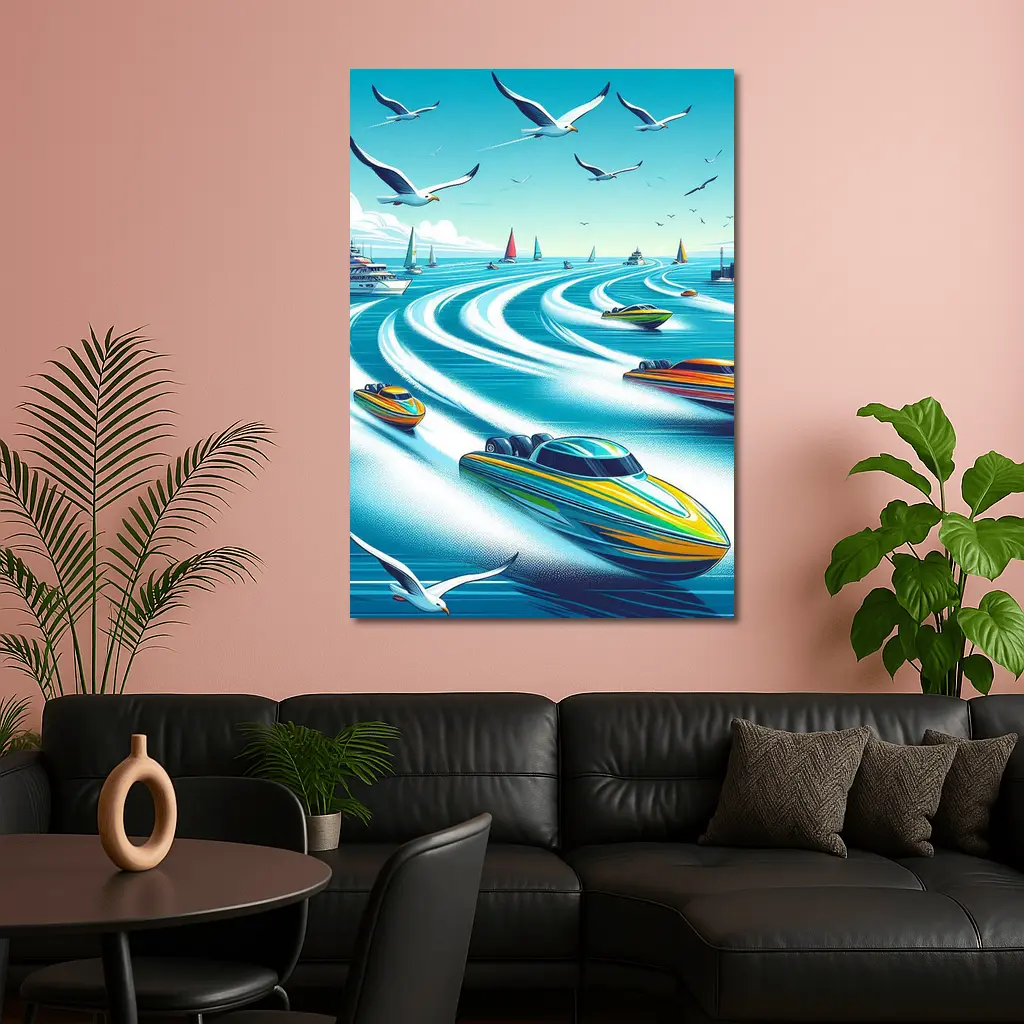 Speed Boats Racing Across Blue Ocean Waters – Wall Art