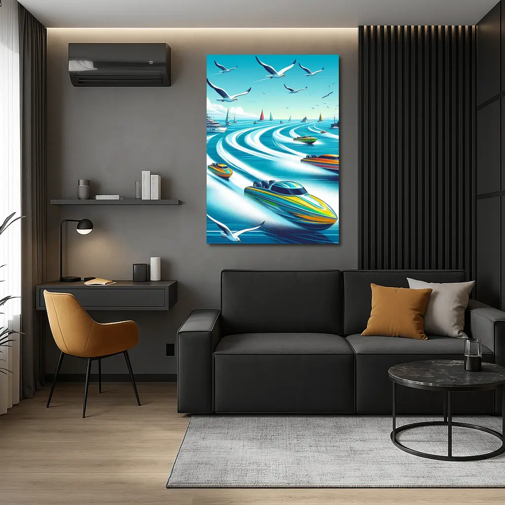 Speed Boats Racing Across Blue Ocean Waters – Wall Art