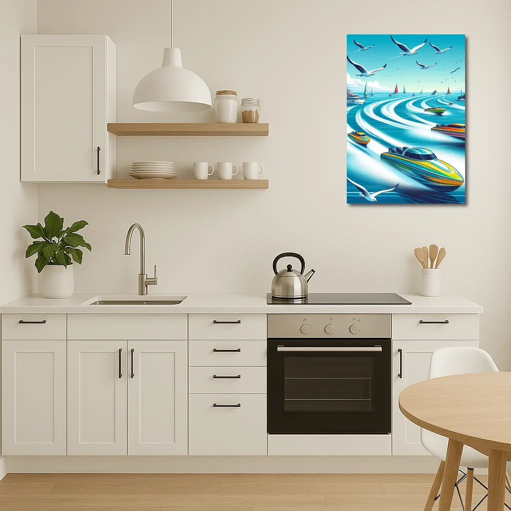 Speed Boats Racing Across Blue Ocean Waters – Wall Art