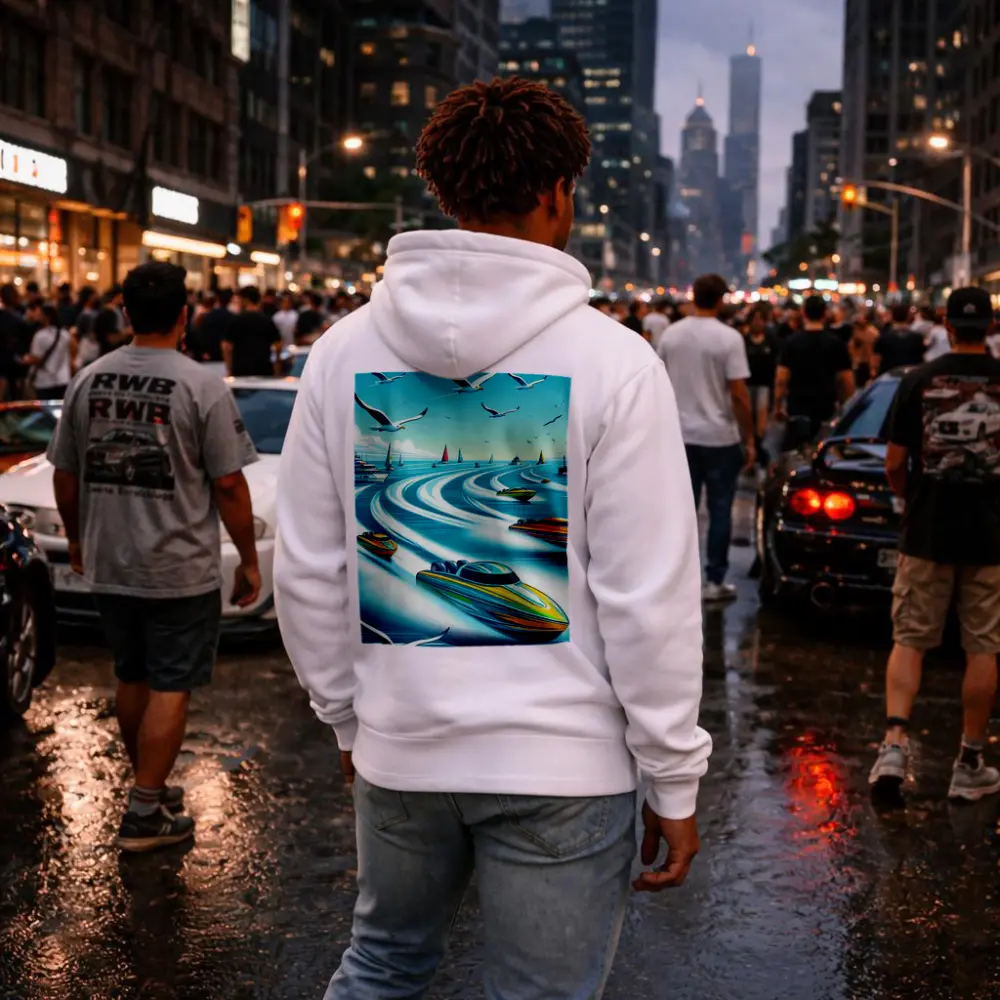 Speed Boats Racing Across Blue Ocean Waters – Hoodies