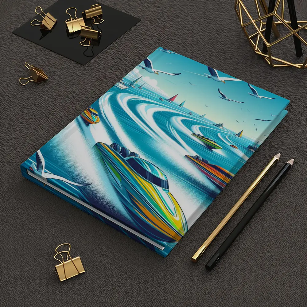 Speed Boats Racing Across Blue Ocean Waters – Notebooks