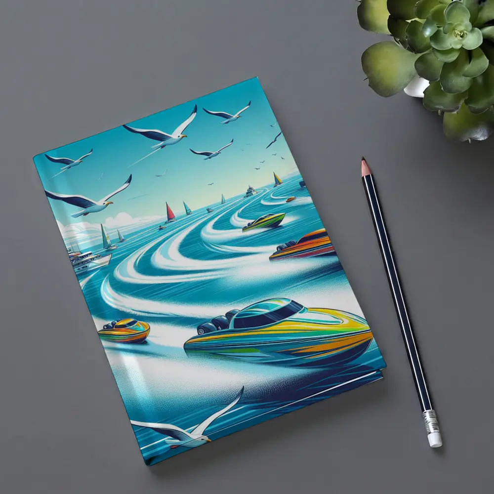 Speed Boats Racing Across Blue Ocean Waters – Notebooks