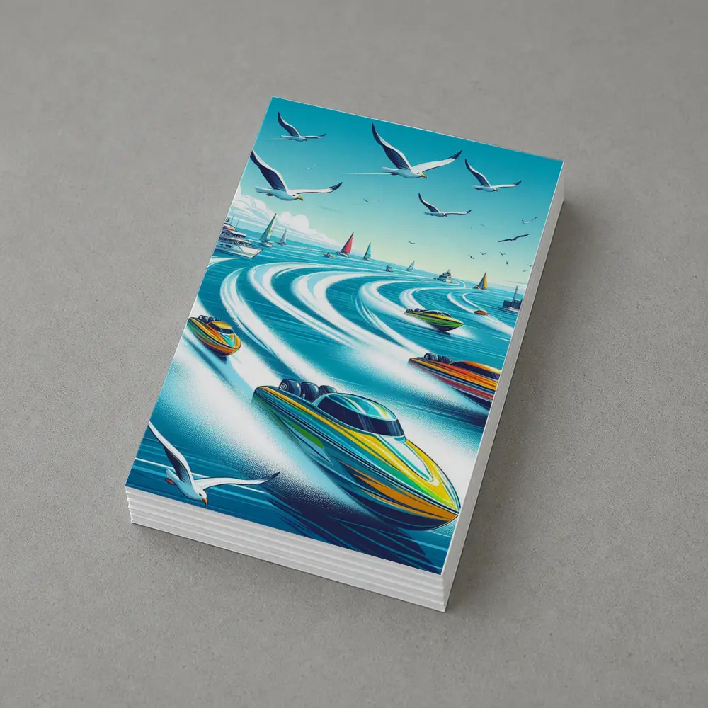 Speed Boats Racing Across Blue Ocean Waters – Postcards