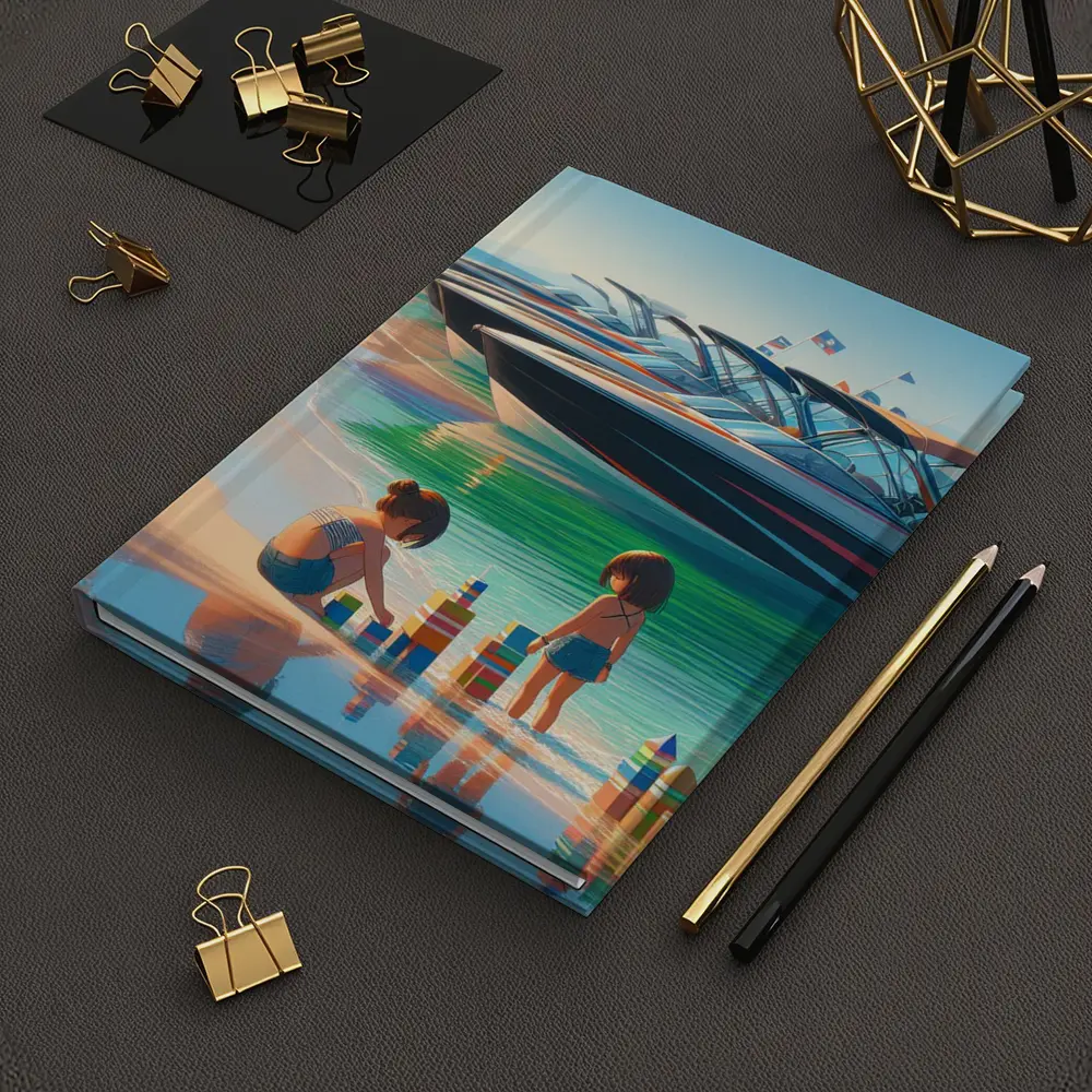 Kids Playing Beach Speedboats Sunny Summer Day – Notebooks