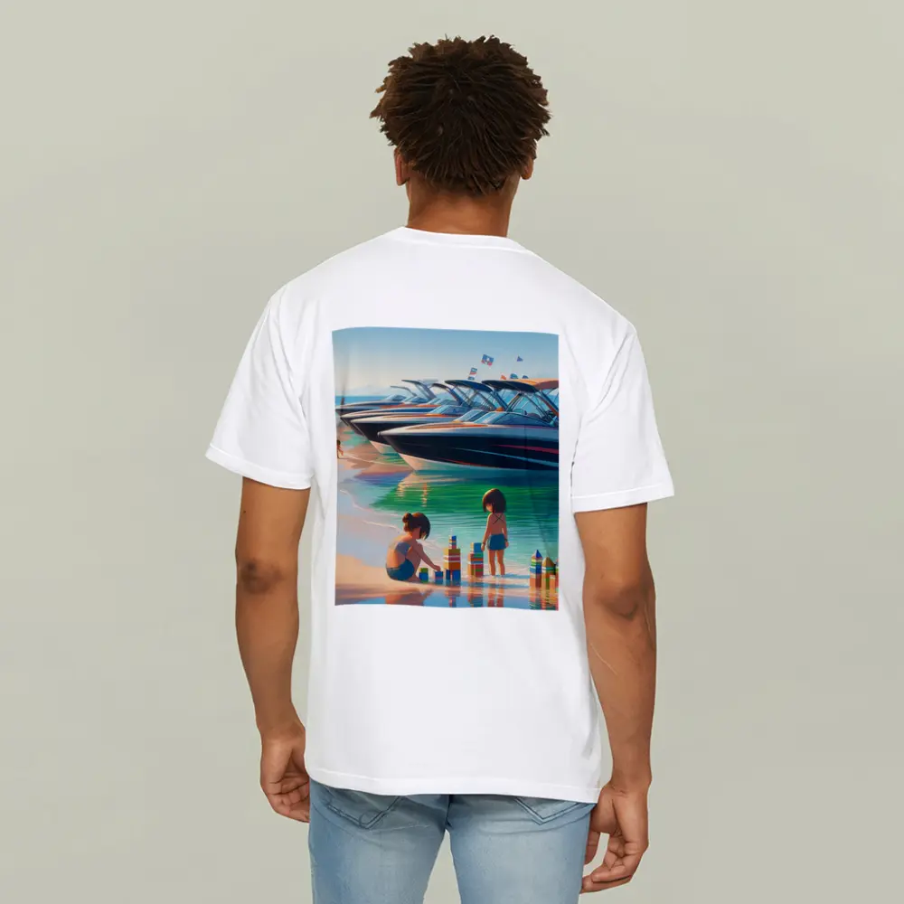 Kids Playing Beach Speedboats Sunny Summer Day – T-Shirts