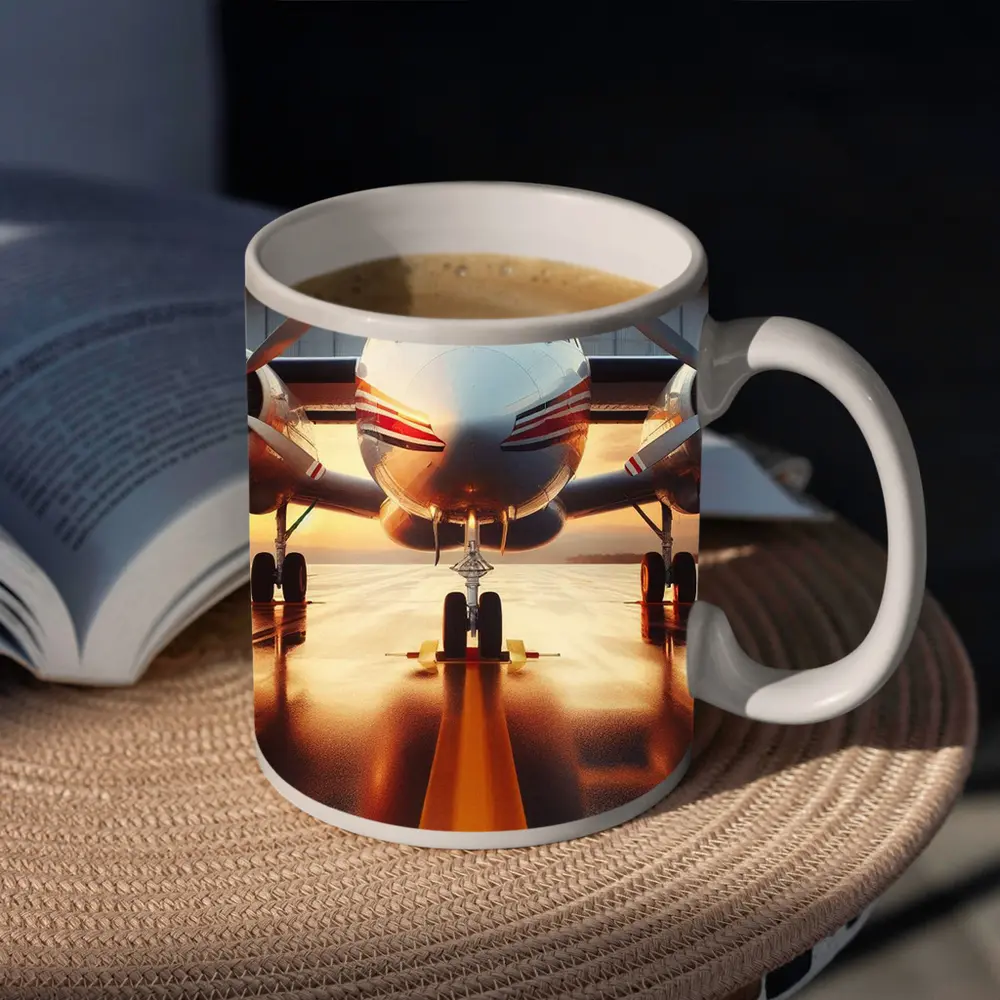 Twin Engine Propeller Plane Sunset Hangar – Mugs
