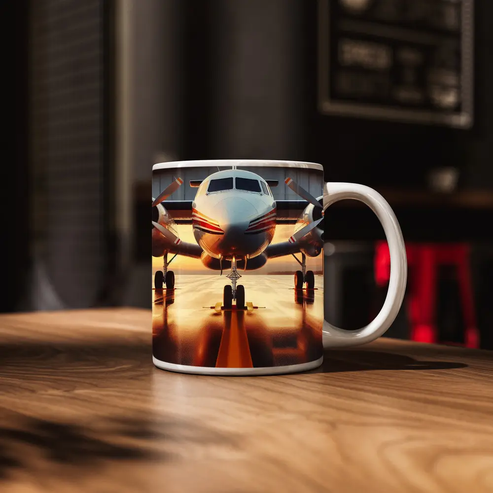 Twin Engine Propeller Plane Sunset Hangar – Mugs