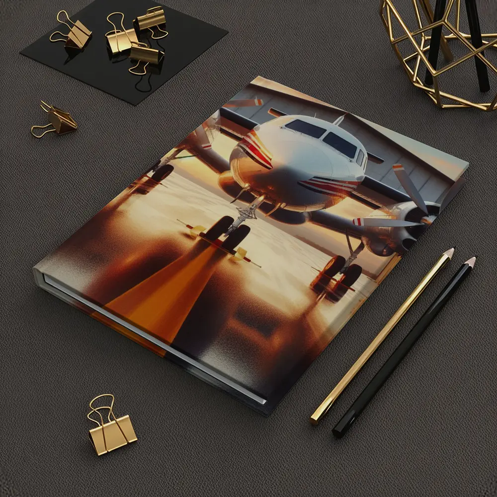 Twin Engine Propeller Plane Sunset Hangar – Notebooks