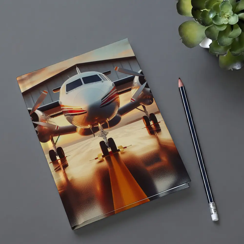 Twin Engine Propeller Plane Sunset Hangar – Notebooks