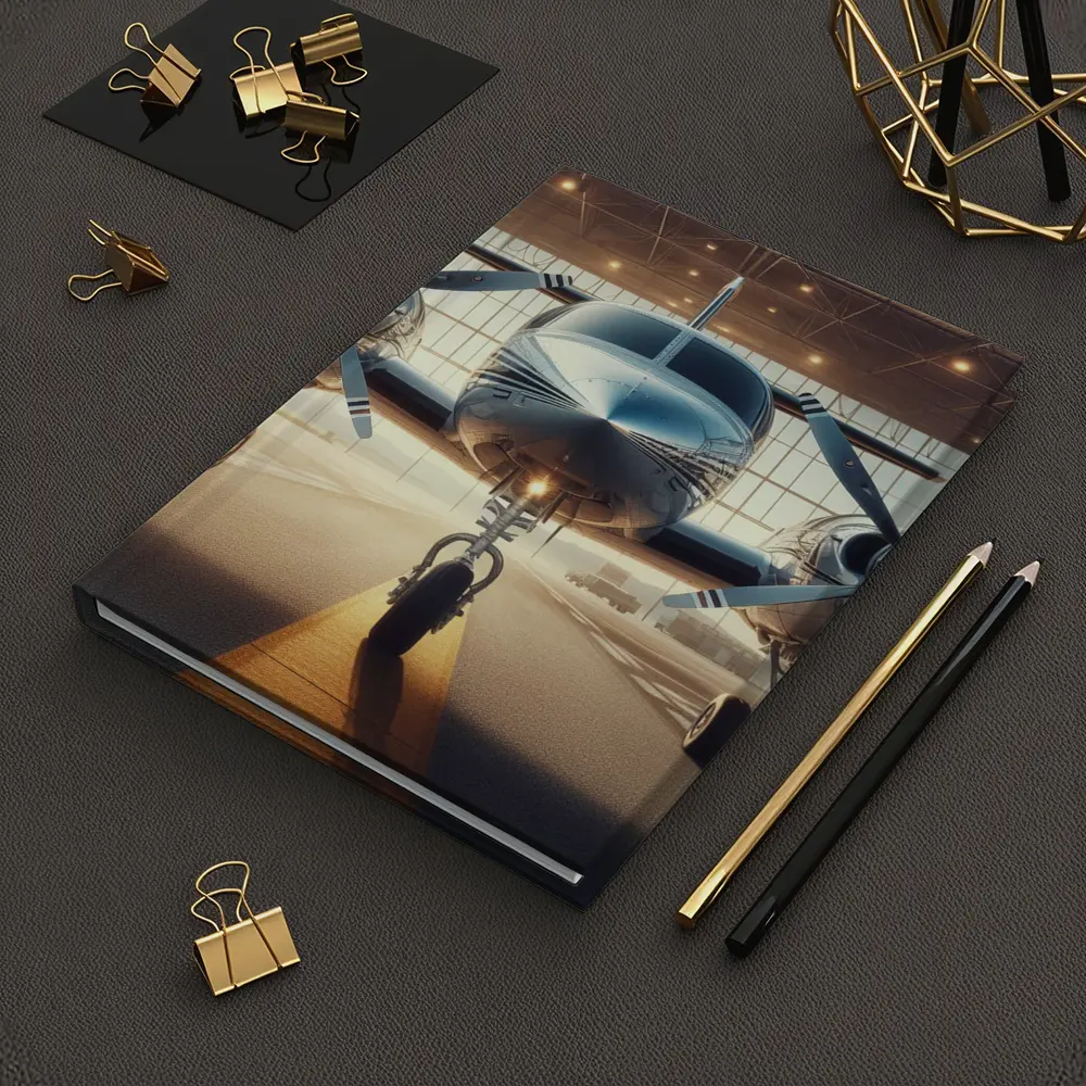 Twin Engine Propeller Plane Inside Hangar – Notebooks