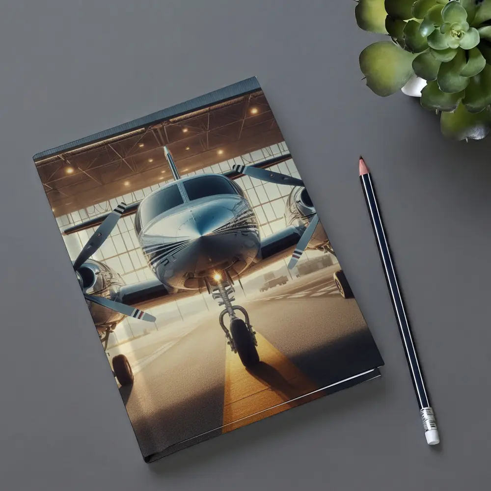 Twin Engine Propeller Plane Inside Hangar – Notebooks