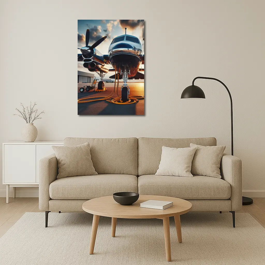 Private Propeller Plane On Airport Tarmac Sunset – Wall Art