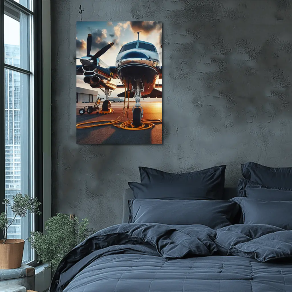 Private Propeller Plane On Airport Tarmac Sunset – Wall Art