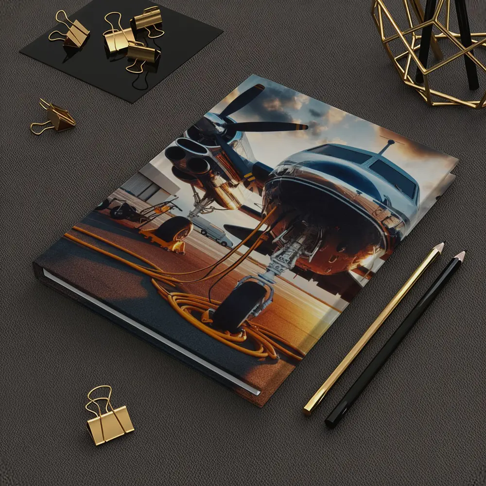 Private Propeller Plane On Airport Tarmac Sunset – Notebooks