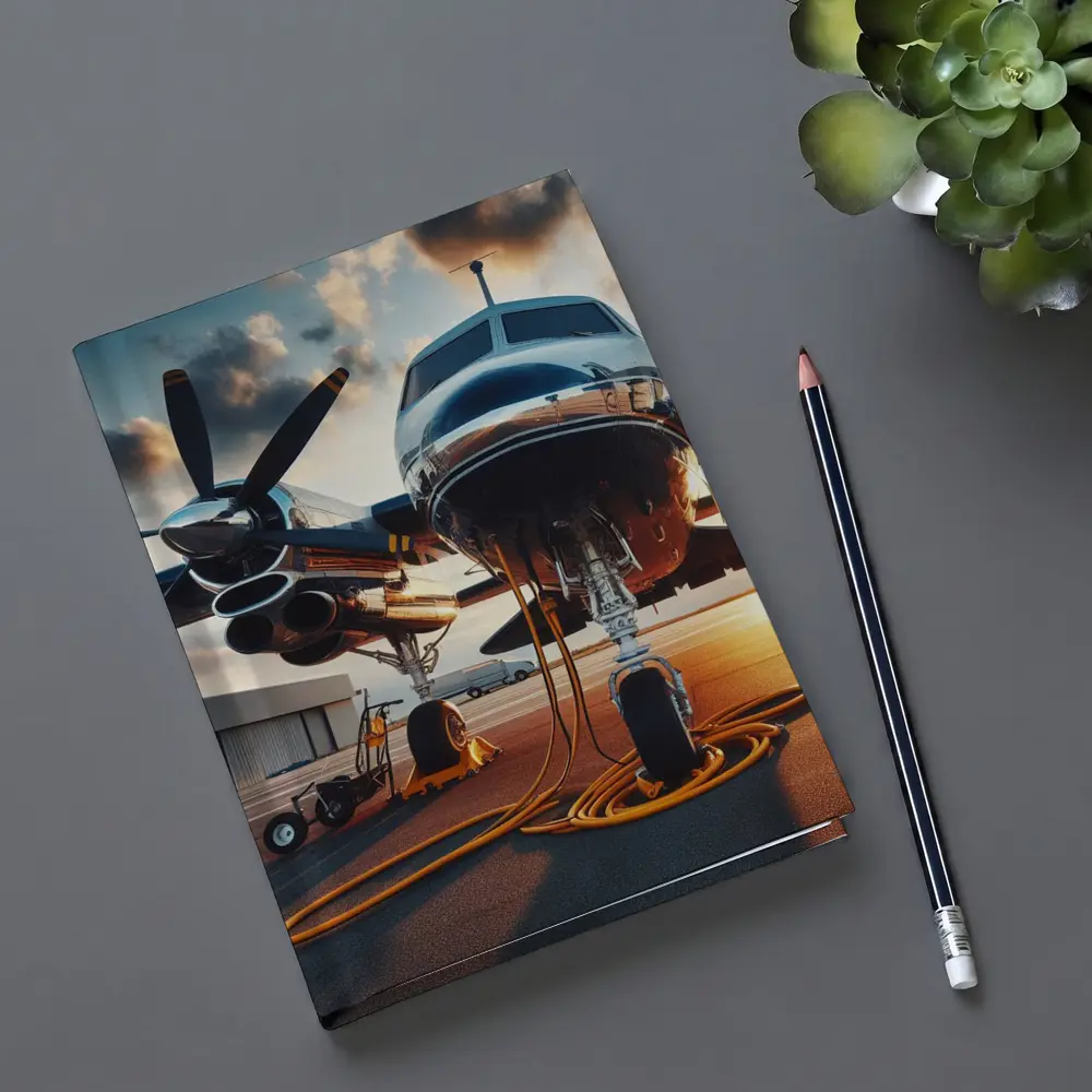Private Propeller Plane On Airport Tarmac Sunset – Notebooks