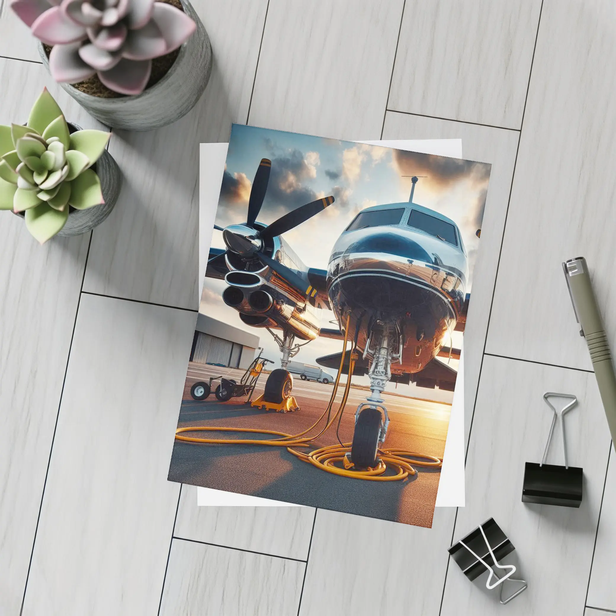 Private Propeller Plane On Airport Tarmac Sunset – Postcards