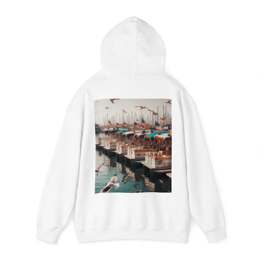 Decorated Pontoon Boats Marina American Flags – Hoodies