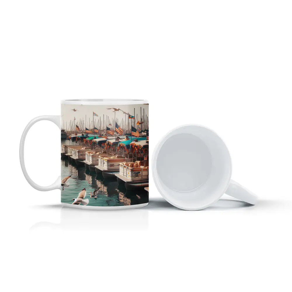 Decorated Pontoon Boats Marina American Flags – Mugs