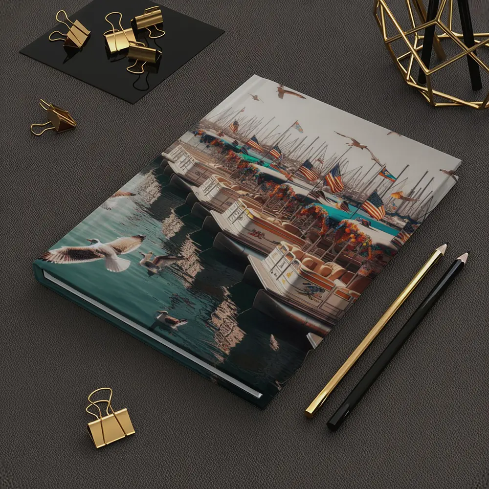 Decorated Pontoon Boats Marina American Flags – Notebooks
