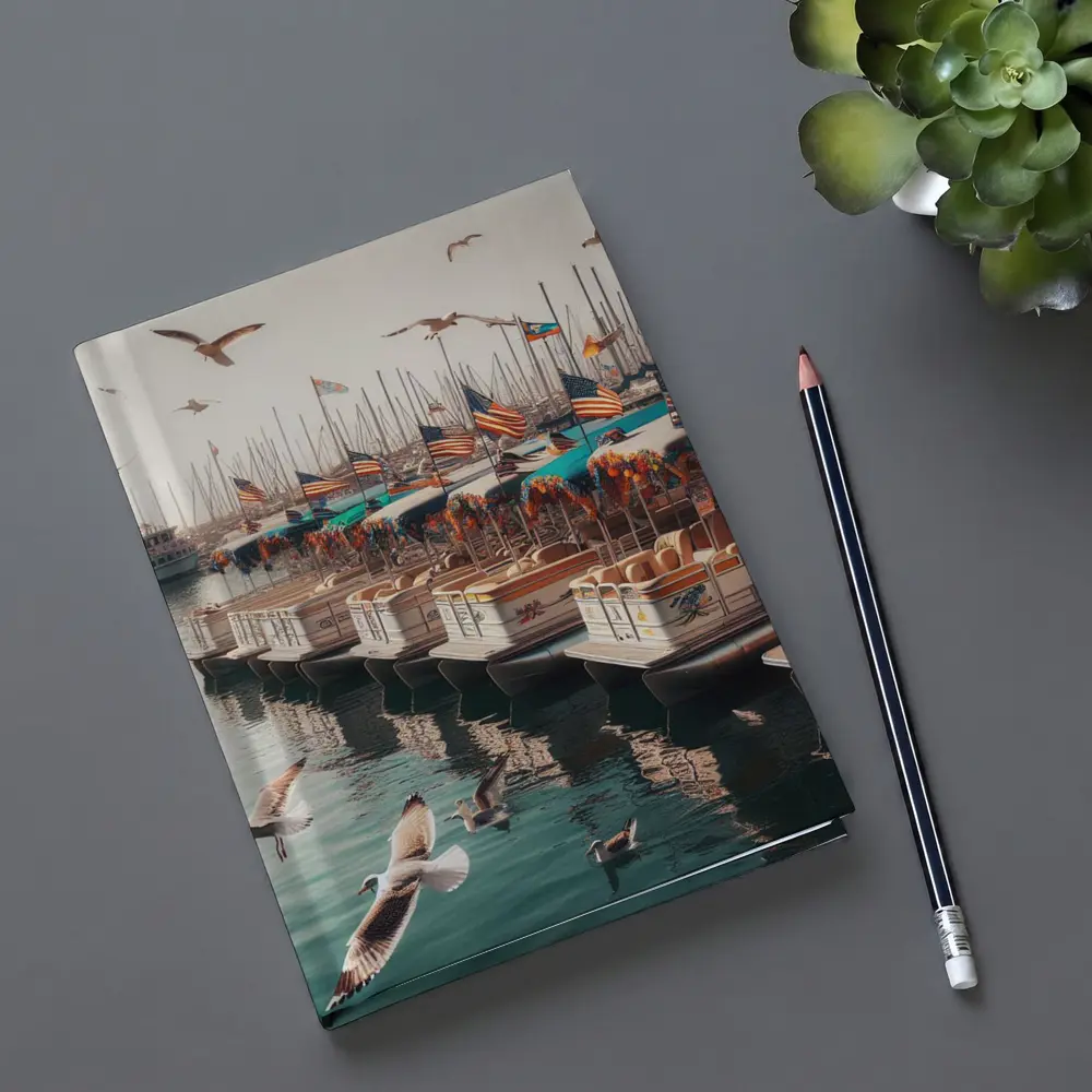 Decorated Pontoon Boats Marina American Flags – Notebooks