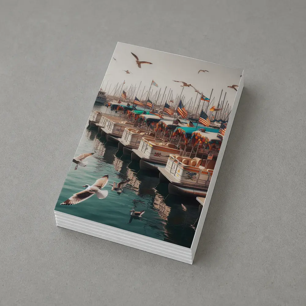 Decorated Pontoon Boats Marina American Flags – Postcards