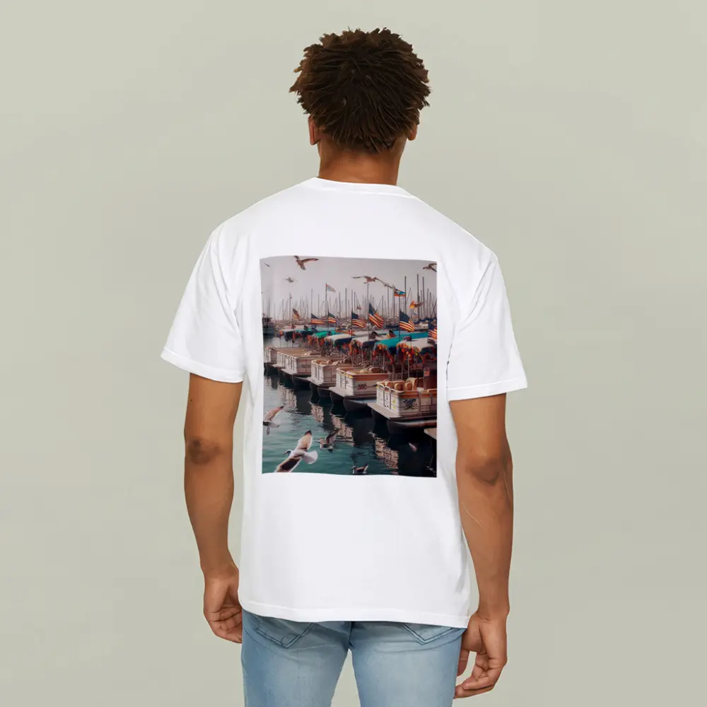 Decorated Pontoon Boats Marina American Flags – T-Shirts