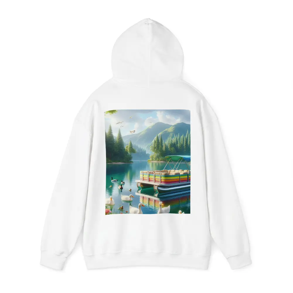Colorful Pontoon Boat Lake Mountain Scene – Hoodies