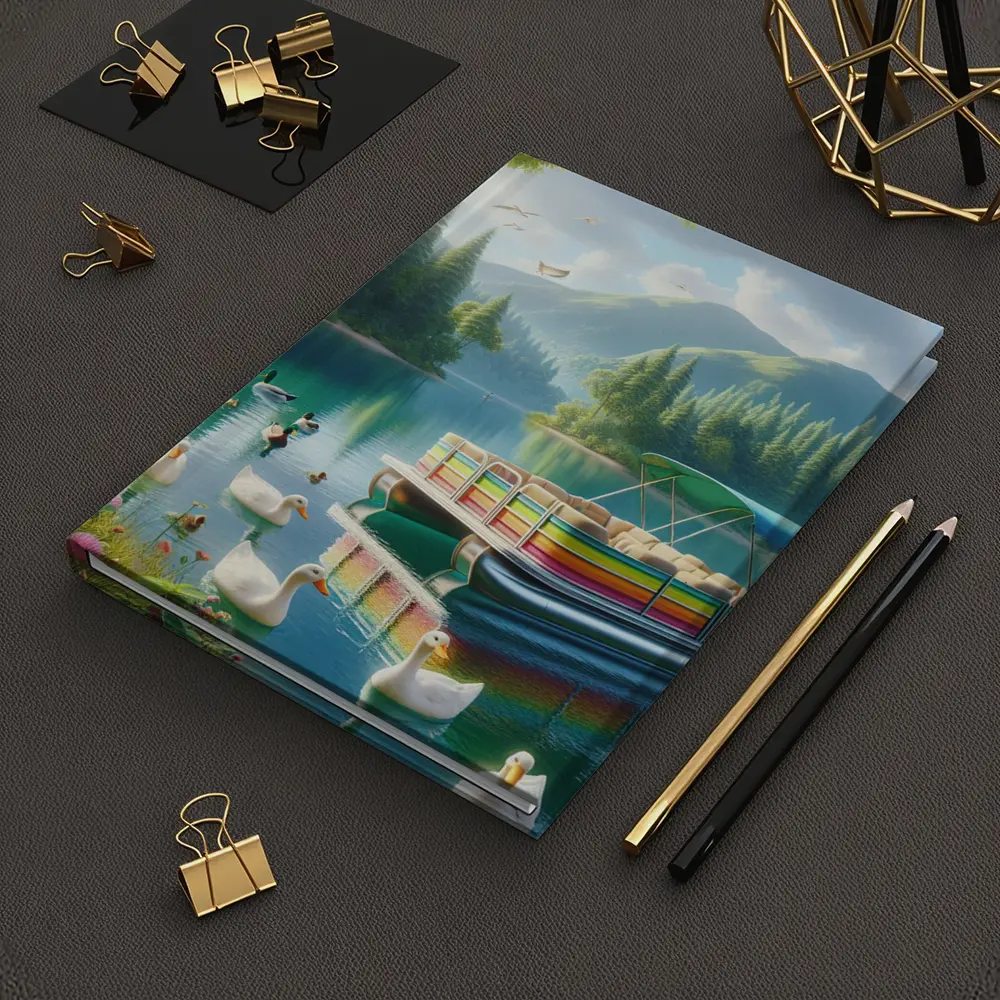 Colorful Pontoon Boat Lake Mountain Scene – Notebooks