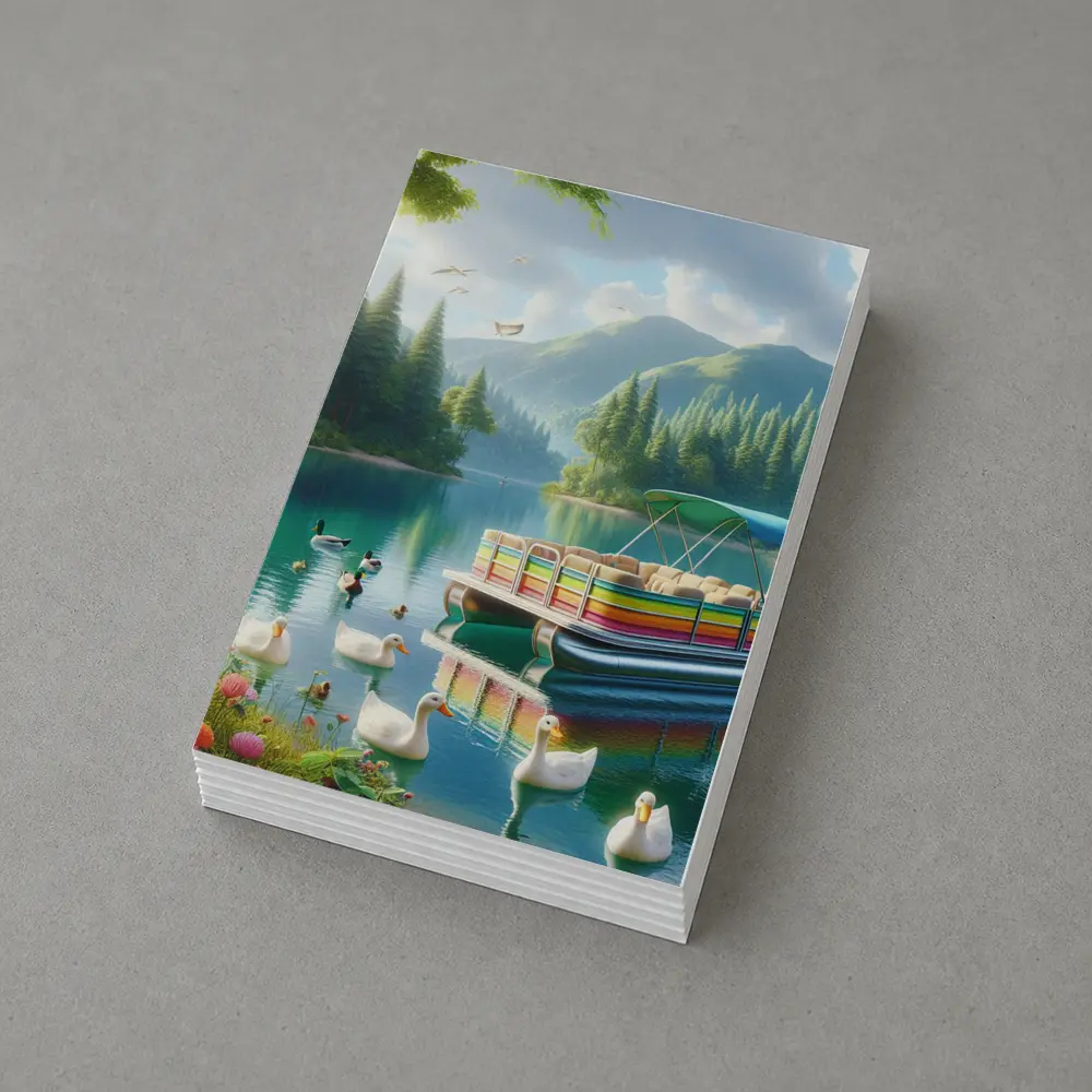 Colorful Pontoon Boat Lake Mountain Scene – Postcards