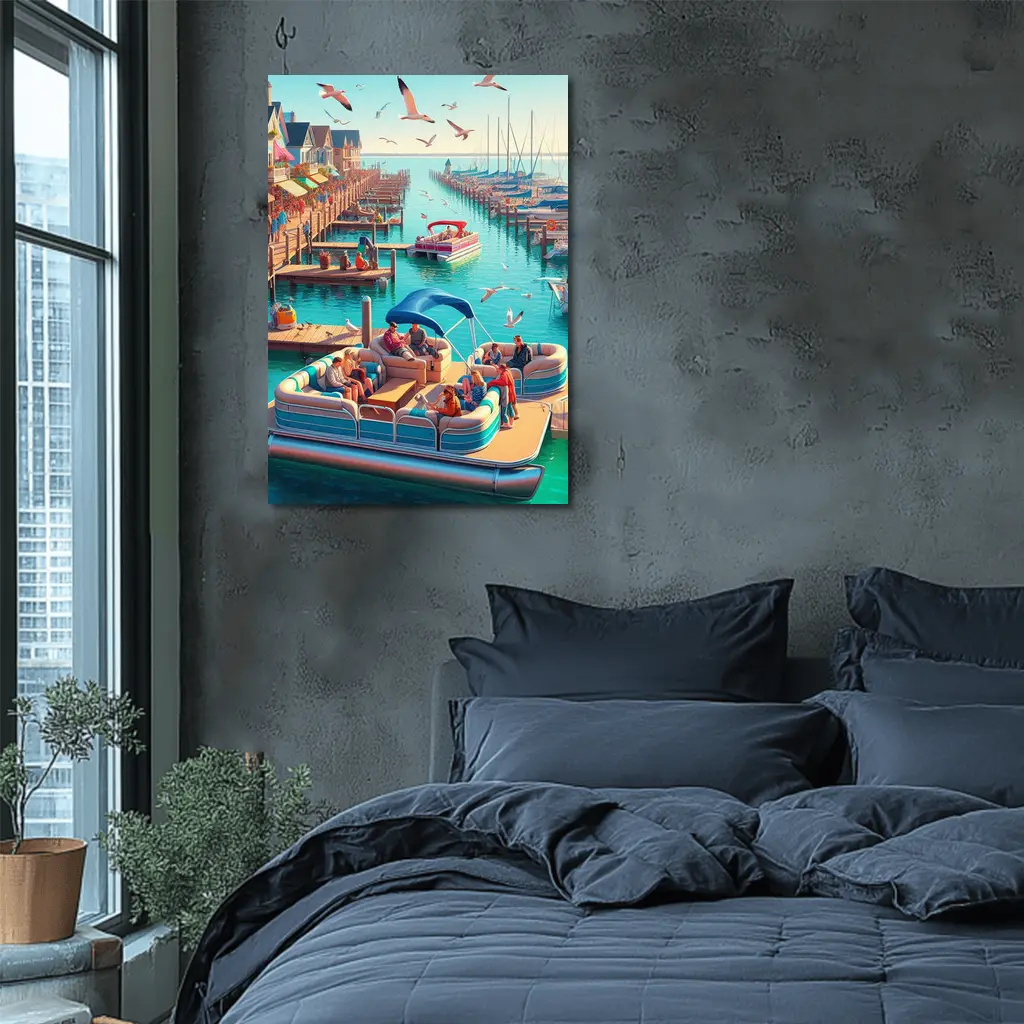 Pontoon Boat Marina Sunny Summer Day – Wall Art
