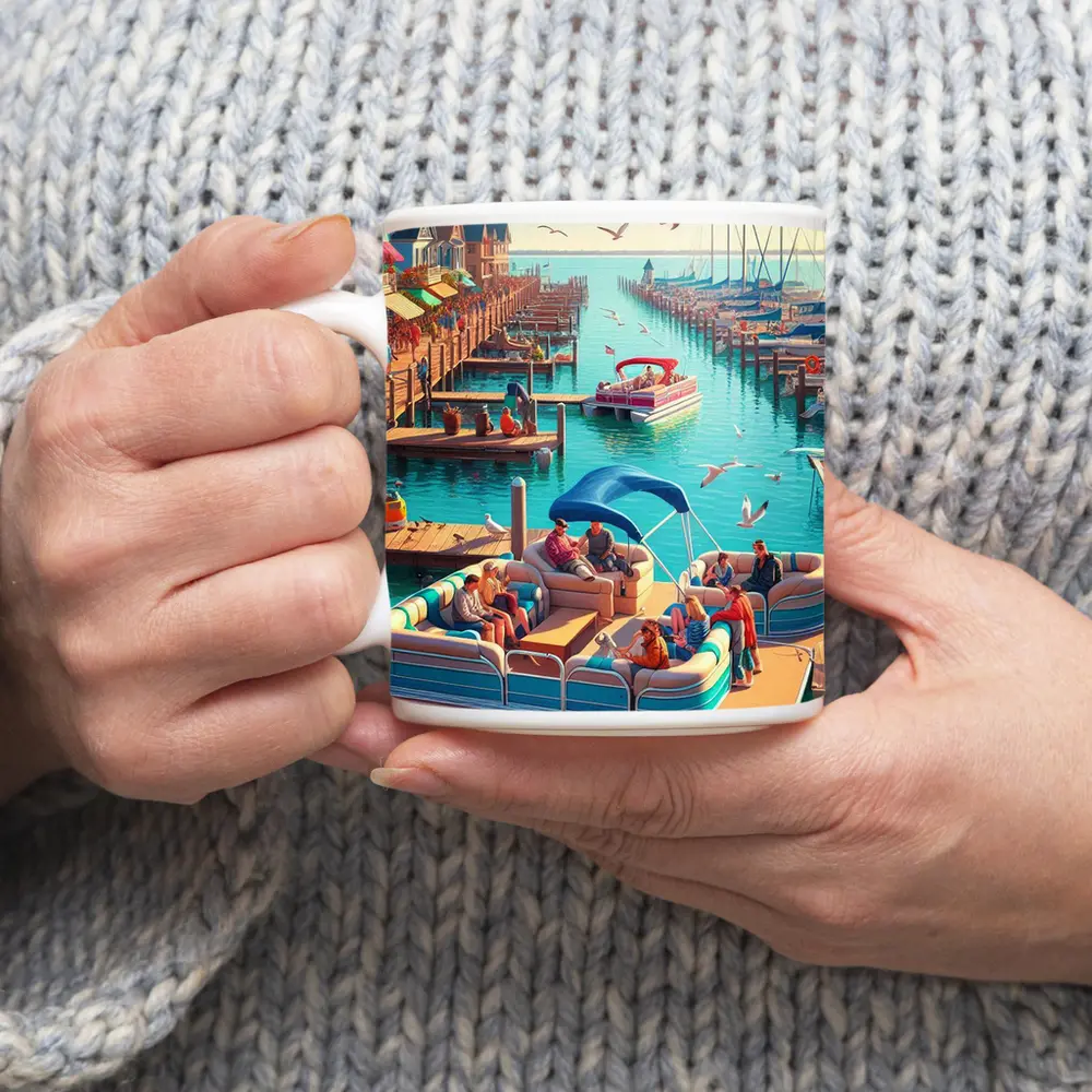 Pontoon Boat Marina Sunny Summer Day – Mugs