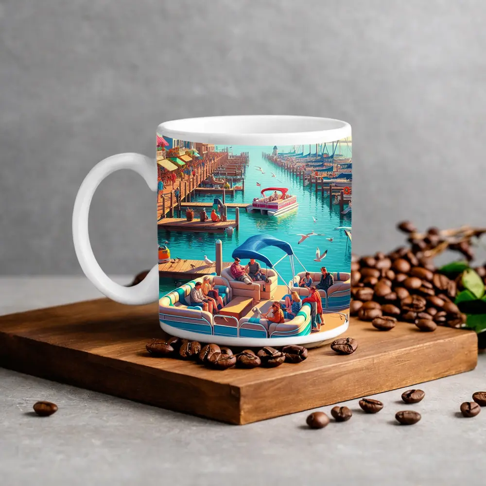 Pontoon Boat Marina Sunny Summer Day – Mugs